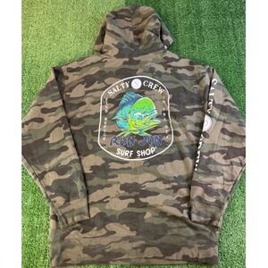 Salty Crew Ron Jon Surf Shop Camo Hoodie Mens Large Mahi Mahi Graphic Pullover
